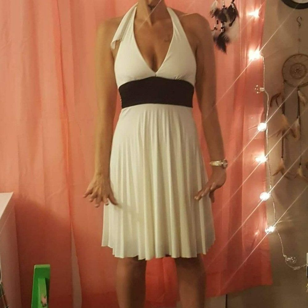 White Marilyn Monroe Dress handmade stretch fabric medium 6 to 8